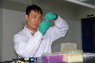 重慶澳龍生物制品的研發(fā)部負(fù)責(zé)人高洋正在進(jìn)行牛包蟲疫苗實(shí)驗(yàn)。榮昌區(qū)人力資源和社會(huì)保障局供圖 華龍網(wǎng)發(fā)_副本
